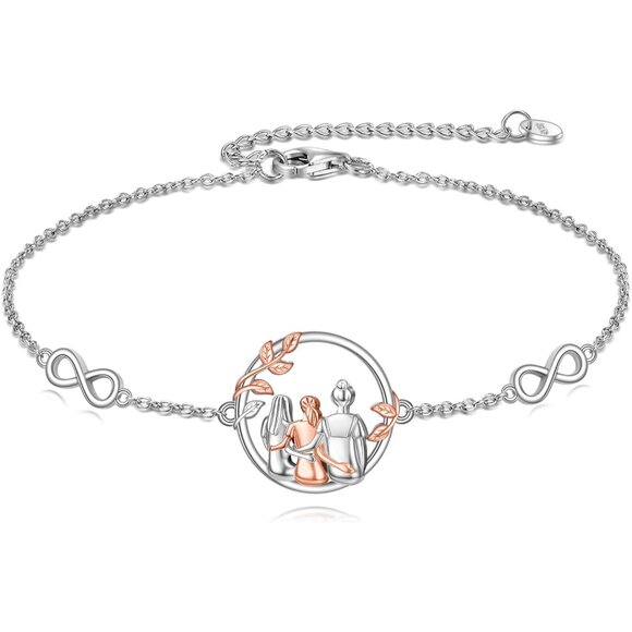 Sterling Silver Three Sister Friendship Bracelet 7.09 Inch Adjustable Heart Jewe - Picture 1 of 7